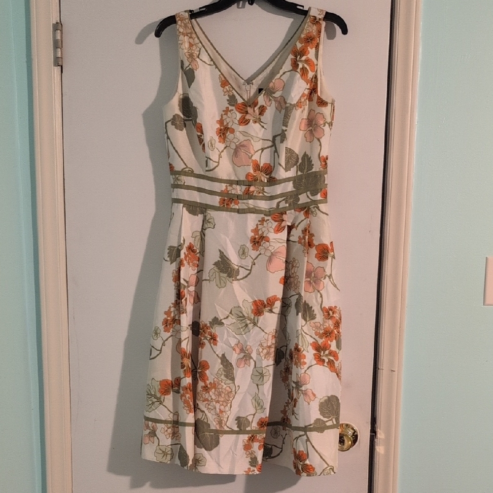 Positive Attitude Orange Green Sleeveless V-Neck Midi Dress